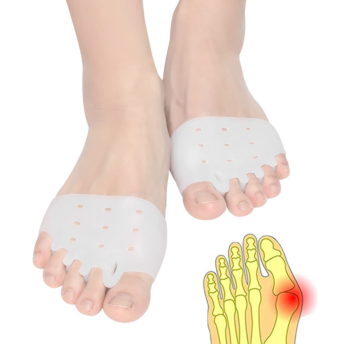 Toe Separators for Overlapping Toes, Metatarsal Pads for Women and Men, 4 PCS Ball of Foot Cushion Pads, Toe Spacers, Mortons Neuroma Pads For Blisters Bunion Metatarsalgia Forefoot Pain Relief(White)