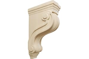 Ekena Millwork COR03X08X13TSRW Boston Traditional Scroll Wood Corbels, 3 7/8"W x 8"D x 13"H, Rubberwood