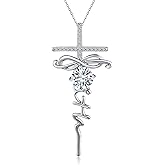 Cehuzeli Cross Moissanite Necklace 925 Sterling Silver Moissanites Necklace for Women Cross Pendant with Moissanite Stone Jewelry Gifts for Women