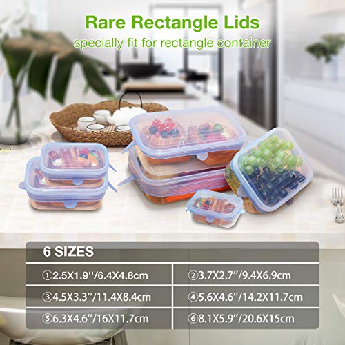 Silicone Stretch Lids Reusable, Godmorn 12 pack Round + Rectangle, Food Storage Silicone Lids Cover for Container Bowl Cup Pot Pan Dish Can,Freezer Microwave and Dishwasher Safe, Keep Fresh