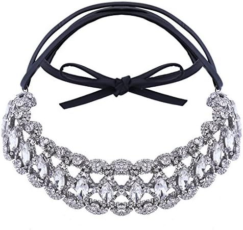 Classic Elegant Luxe Drop Diamond Choker PU Leather Clavicle Necklace (White)