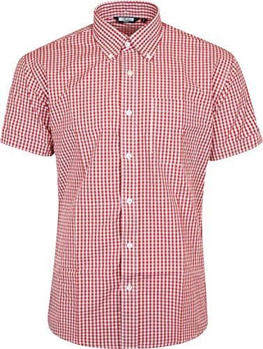 Relco London Men's Classic Gingham Shortsleeve Button Down Polycotton Shirt X-Large Red &amp; White