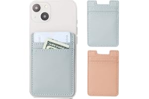 Fulgamo 2Pack Phone Wallet,Leather Phone Card Holder Adhesive Stick On Credit Card Pocket for Back of Phone Case iPhone and Android-Pink,Blue