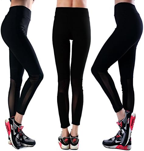 Retro Design Women’s Black Mesh Yoga Pants Ankle Leggings with Elastic Waistband (M, Black-3pack)