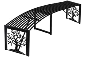 Plow & Hearth Weatherproof Tree of Life Outdoor Backless Curved Bench | Holds 300 lbs | Garden Patio Porch Deck | Metal | Black | 55" Lx15½Wx16 H