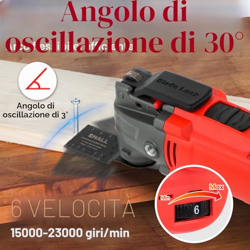 SHALL Oscillating Tool 300W Oscillating Multi Tool Kit with 3° Oscillation Angle, 6 Variable Speed, Auxiliary Handle, 40 Saw Accessories