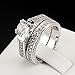 Womens Wedding Engagement Bands Ring Sets 18K White Gold Plated Princess Cut Eternity Solitaire CZ Crystal Best Anniversary Promise Rings Size 8