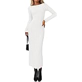 PRETTYGARDEN Womens Sweater Dress Spring 2026 Casual Boat Neck Long Sleeve Pullover Ribbed Knit Bodycon Maxi Sweater Dresses