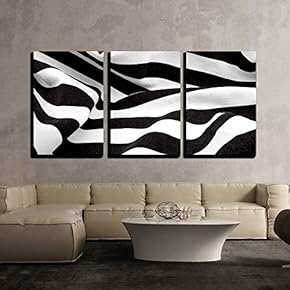 3 Piece Canvas Wall Art - Black and White Fabric Creates a Swirl or Zebra Effect - Modern Home Art Stretched and Framed Ready to Hang - 16"x24"x3 Panels