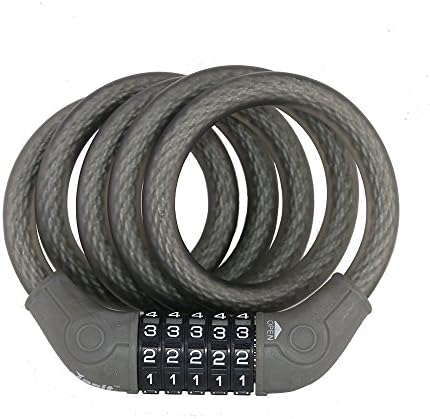 NS Bike Cable Lock, 5 Digit Security Resettable Combination Coiling Cable Bike Locks without Mounting Bracket, 4 Feet x 1/2 Inch (gray)