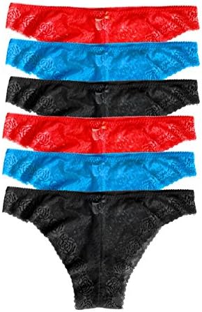 GIVE ME MORE Women's Lace Thong Underwear Pantie 6348 Pack of 6 (XL, new mix 3 color)