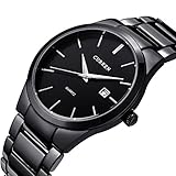 Mens Watches Big Dial Auto Date Black Stainless steel Strap Watch Waterproof Quartz Wristwatch