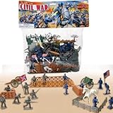 72 Piece Civil War Plastic Army Men Play Set ~ 52mm Union and Confederate Figures, Bridge, Horses, Canon, More!