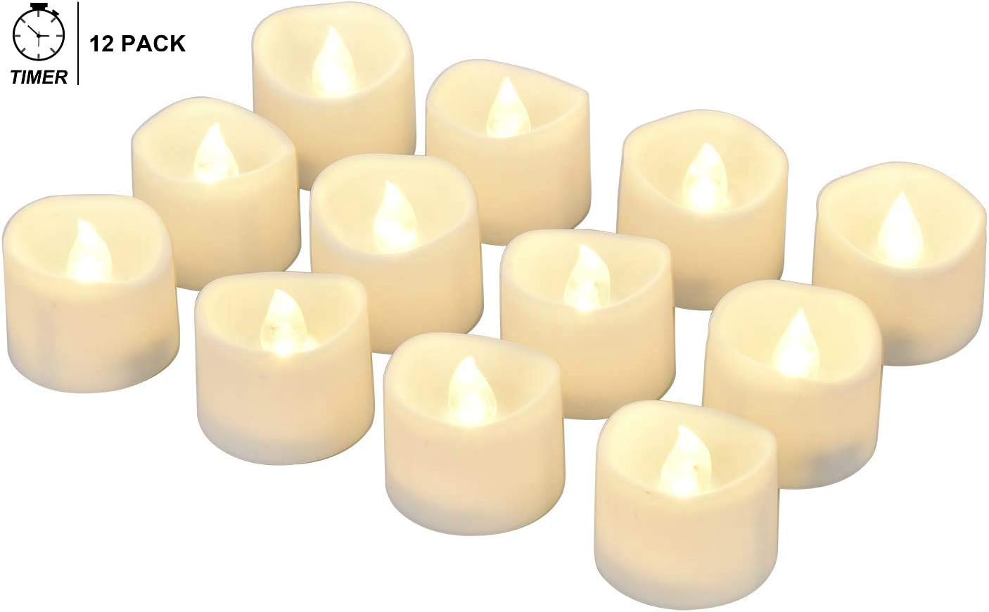 Battery LED Candles with Timer 12 Small Flickering Flameless Tealight