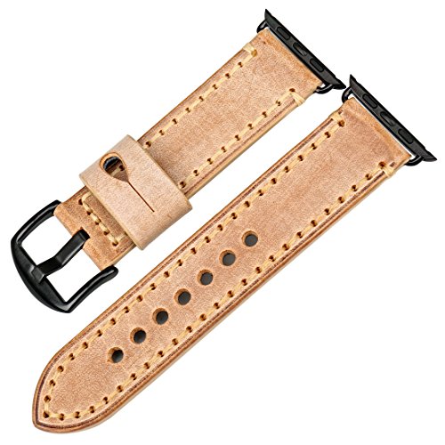 MAIKES Special Bridle Leather Apple Watch Strap For iWatch Apple Watch Band 42mm 38mm Series 3 2 1 Watchband (For Apple Watch 38mm, Orange+Black Buckle)