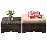 Patiorama Patio Ottoman and Coffee Table,Additional Chairs for Sectional Sofa, Beige Removable Cushions,Steel Frame,Brown PE Wicker