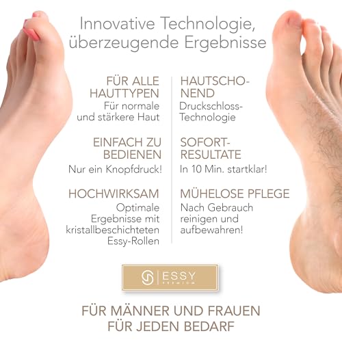 Essy Electric Rechargeable Callus Remover with 5 Replacement Rollers for Silky Soft Feet, Battery Foot Care Set Women Men with Pressure Protection, 2 Speeds, LED Display, Pedicure Set (White)