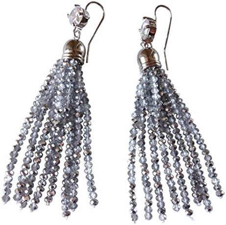 J shine Women Girl Created Crystal Silver Tiny Beaded Tassel Earring GE610