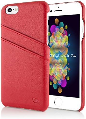 NALIA Leather Hardcase compatible with iPhone 6 6S, Ultra-Thin & Shockproof Mobile Cell Case with Card Slots, Slim-Fit Protective Back Cover, Rugged Smart-Phone Protector Backcase Bumper Etui - Red