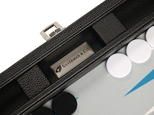 13-inch Premium Backgammon Set - Travel Size - Black Board, White and Astral Blue Points