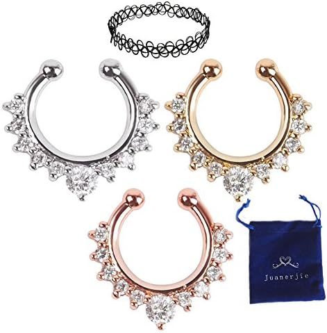 Juanerjie 3 pcs Alloy Nose Hoop Nose Rings Body Piercing Jewelry Non Piercing Hanger Clip On Jewelry