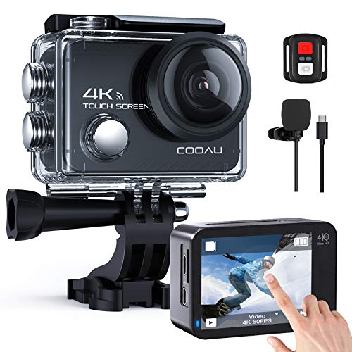 COOAU Action Cam 4K 60fps – WiFi 20MP, Zoom 8X, Stabilizzatore 6 Assi, Impermeabile 40m, Con Microfono Esterno E 2 Batterie Da 1350mAh (nera)
