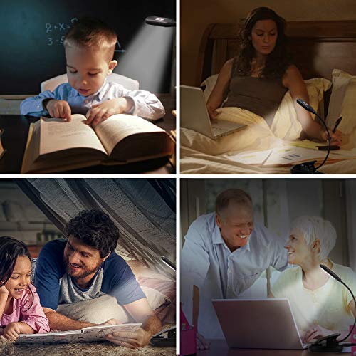 Briignite Book Light, LED Reading Light 3-Level Adjustable Brightness, 5 LED Clip Lights for Book Reading in Bed, USB Eye Care Book Lamp for Bookworm, Kids, Warm&Cool White, 2 Pack