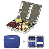 PlanetBox LAUNCH Eco-Friendly Stainless Steel Bento Lunch Box with 3 Compartments for Adults and Kids - Blue Sleeve with Star Map Magnets