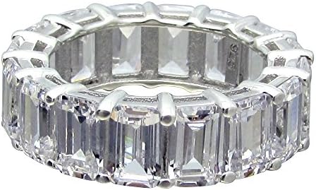 SR01430ST .925 Sterling Silver 9ct Total Step or Emerald Cut CZ Prong Set Eternity Band Ring
