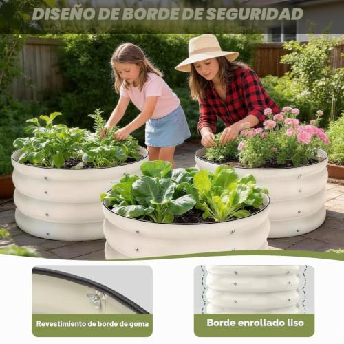 SHALL Kit de 3 piezas (61 cm x 28,8 cm) para jardinera elevada redonda, ideal para exteriores con bordes de seguridad, fácil de montar y apta para flores y frutas.