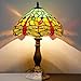 WERFACTORY Tiffany Table Lamp Green Yellow Stained Glass Dragonfly Style Bedside Lamp Reading Desk Light 12X12X18 Inches Decor Bedroom Living Room Home Office S009G Series