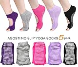 Agosti 5 Pack Toeless Pilates Gym with Grip Yoga Socks Non Skid Slip for Womens