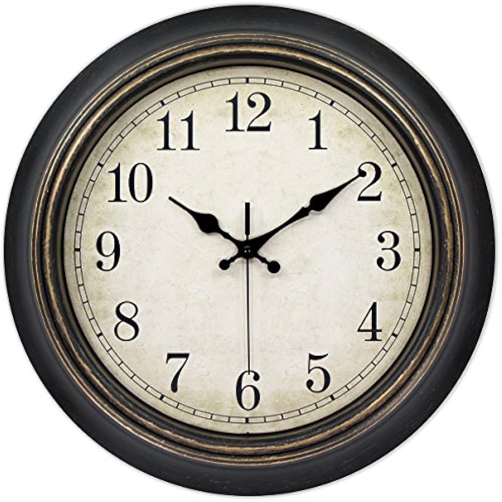 14Inch Round Classic Clock, Silent NonTicking Retro Quartz Decorative