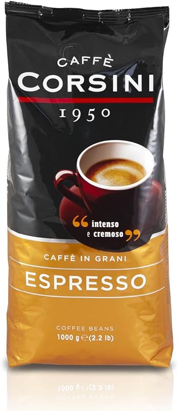 Cafè Corsini Espresso en grano, 1kg. Selección de granos de café para una mezcla de sabor intenso y cremoso