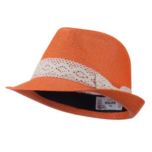 Lace Band Paper Straw Fedora - Orange OSFM