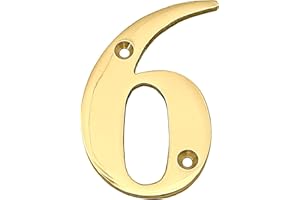 A10SHOP Doris 3-Inch Solid Brass-Polished Finish, Modern Mailbox Address Numbers, Address Sign, Metal Door House Numbers For Outside (Number 6)