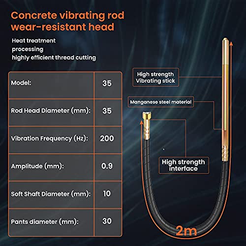 Anbull Electric Concrete Vibrator,1300W 2M Vibrating Needle, Vibrating Needle For Concrete 4800rpm, The Diameter Of The Vibrating Bottle Of The Concrete Vibrator Is 35mm