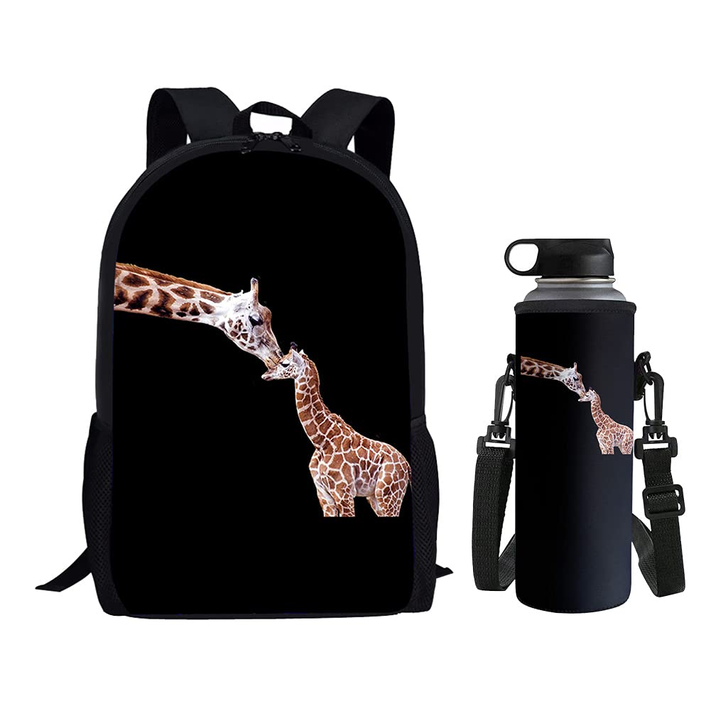 Coloranimal Adorable Giraffe Backpack Set,2 Pcs,Deer School Bag+Water Bottle Carrier Holder Bag Back to School,Kids Child Travel Backpack