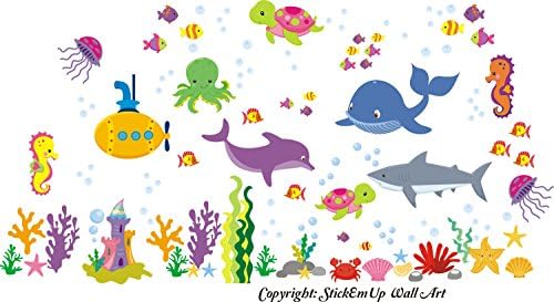 Baby Nursery Kids Children's Wall Decals: Sea Ocean Marine Wildlife Themed 50" tall X 85" wide (Inches): Repositionable Removable Reusable Wall Art: Better than vinyl wall decals: Superior Material