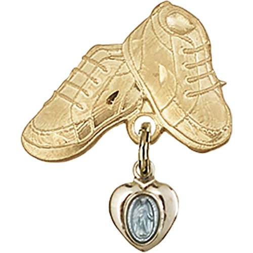 Baby Badge with Blue Gold Plate over Sterling Silver Miraculous Charm and Gold Filled Baby Boots Pin 3/4 X 5/8 inches