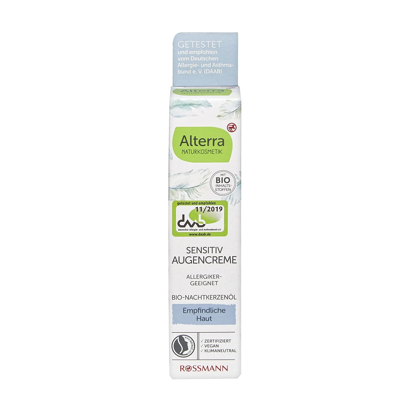Alterra Sensitive Eye Cream 15 ml for Very Sensitive Skin, Fragrance Free, Organic, Vegan, Certified Natural Cosmetics, Organic Evening Primrose Oil Olive Oil Apricot Kernel Oil
