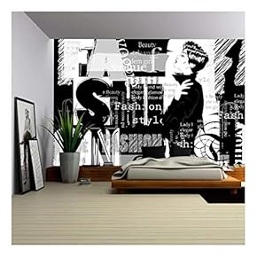 Vintage Fashion Background. Letters, Words and Stylish Girl - Removable Wall Mural | Self-Adhesive Large Wallpaper - 66x96 inches