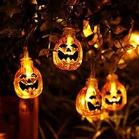 KUAHAIHINTERAL 3D Jack-O-Lantern Halloween Decoration Lights，30LED 11Ft Battery Operated Pumpkin String Lights Halloween Light Outdoor Warm White