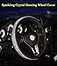 Carfond PU Leather Crystal Steering Wheel Cover, with Bling Bling Rhinestones 15 inch Black/siilver