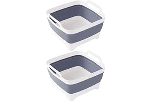 Detsuk Collapsible Dish Tub 2X9L-Collapsible Basin Bucket Portable Sink-Outdoor Multiuse Foldable Sink Tub Wash Dish Basin for Kitchen Basin RV Camping (Grey+Grey)