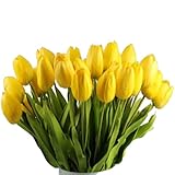 Fullkang 10pcs Tulip Artificial Flower Latex Real Touch Bridal Wedding Bouquet Home Decor (Yellow)