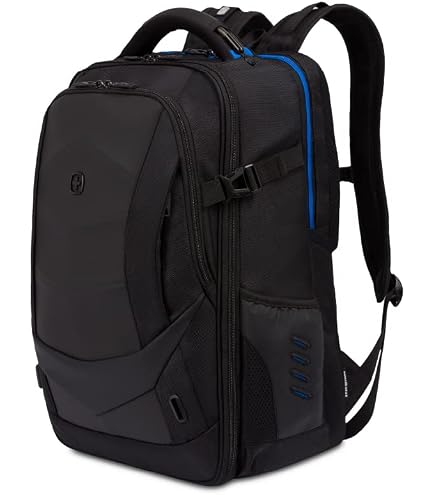backpack laptop 17in swissgear blue black Gamer Elite eSports Backpack, TSA Friendly Laptop Bag with USB Charger Port, Fits Gaming Headset and Keyboard, Blue/Black : Electronics CRC System Compartment Count:5 Compartment It features extra Custom Nike Elite Backpack