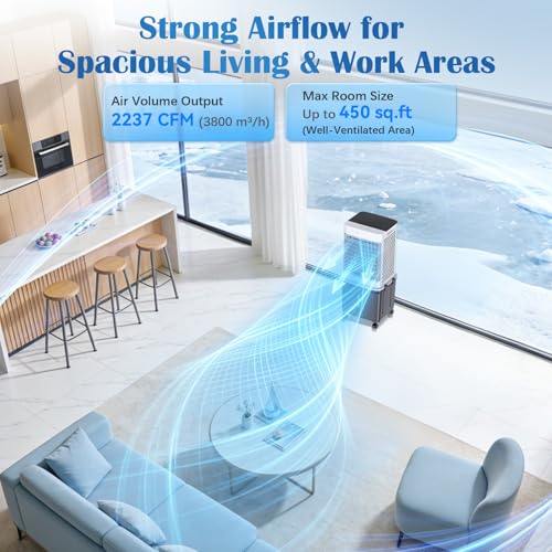 Portable Air Conditioner, [8GAL|2237 CFM] Air Cooler, 2 Modes 3 Speeds Portable AC Blow Cold Air, 120° Swing & 7H Timer, 30H+ Cooling, Windowless Air Conditioner w/Remote for Room, Office, Patio
