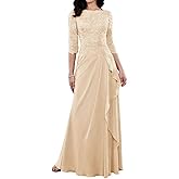 Mother of The Bride Dresses-Long Evening Formal Dress 3/4 Sleeve Lace Applique Ruffles