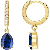 Birthstone Hoop Earrings for Women Dainty Crystal Teardrop Dangle Earring 14K Gold Plated Huggie Drop Earrings for Women Trendy Gold Jewelry Birthday Gift for Her